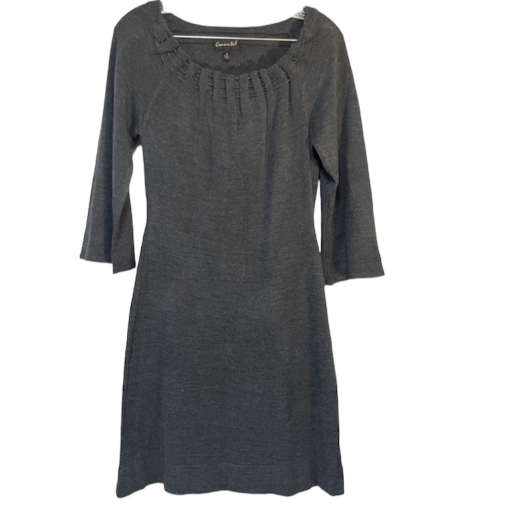 Connected Sweater Dress Belled 3/4 Sleeve Gathered Neck Line Gray Size Small